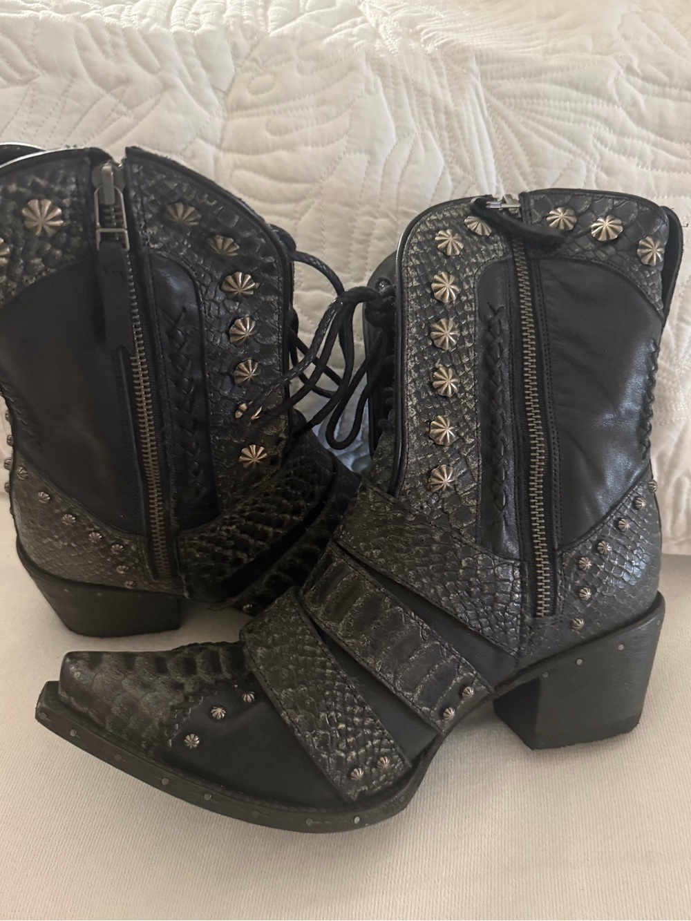 Black SHOWDOWN BOOTIE Studded Western Ankle Boots - Picture 3 of 8